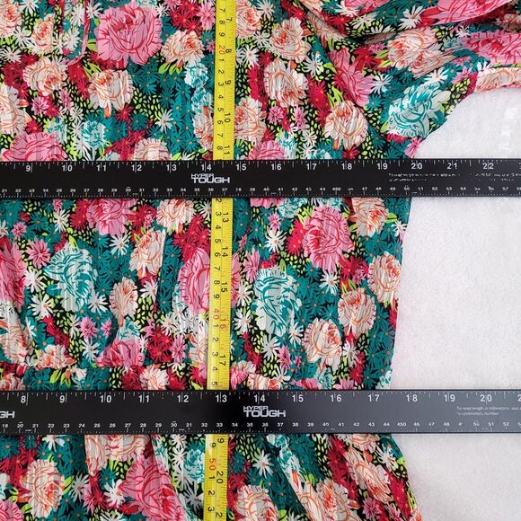 Melloday Pink Teal‎ Floral Puff Sleeve Plissé Easter Bloomcore Minidress Size XL - Picture 7 of 8